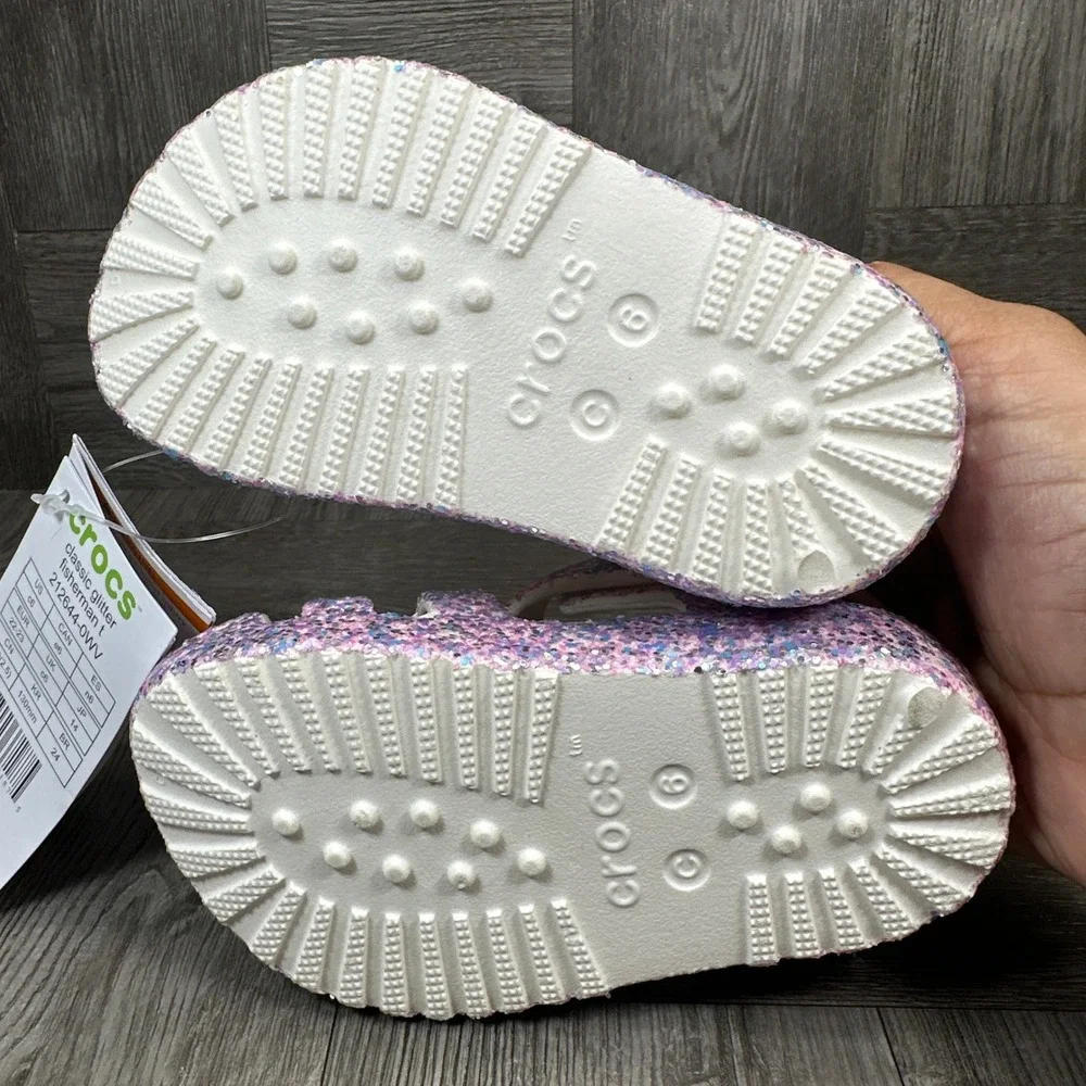 Crocs Fisherman Sandals Toddler C6 Pink Purple Multi Glitter NEW 212644-0WV